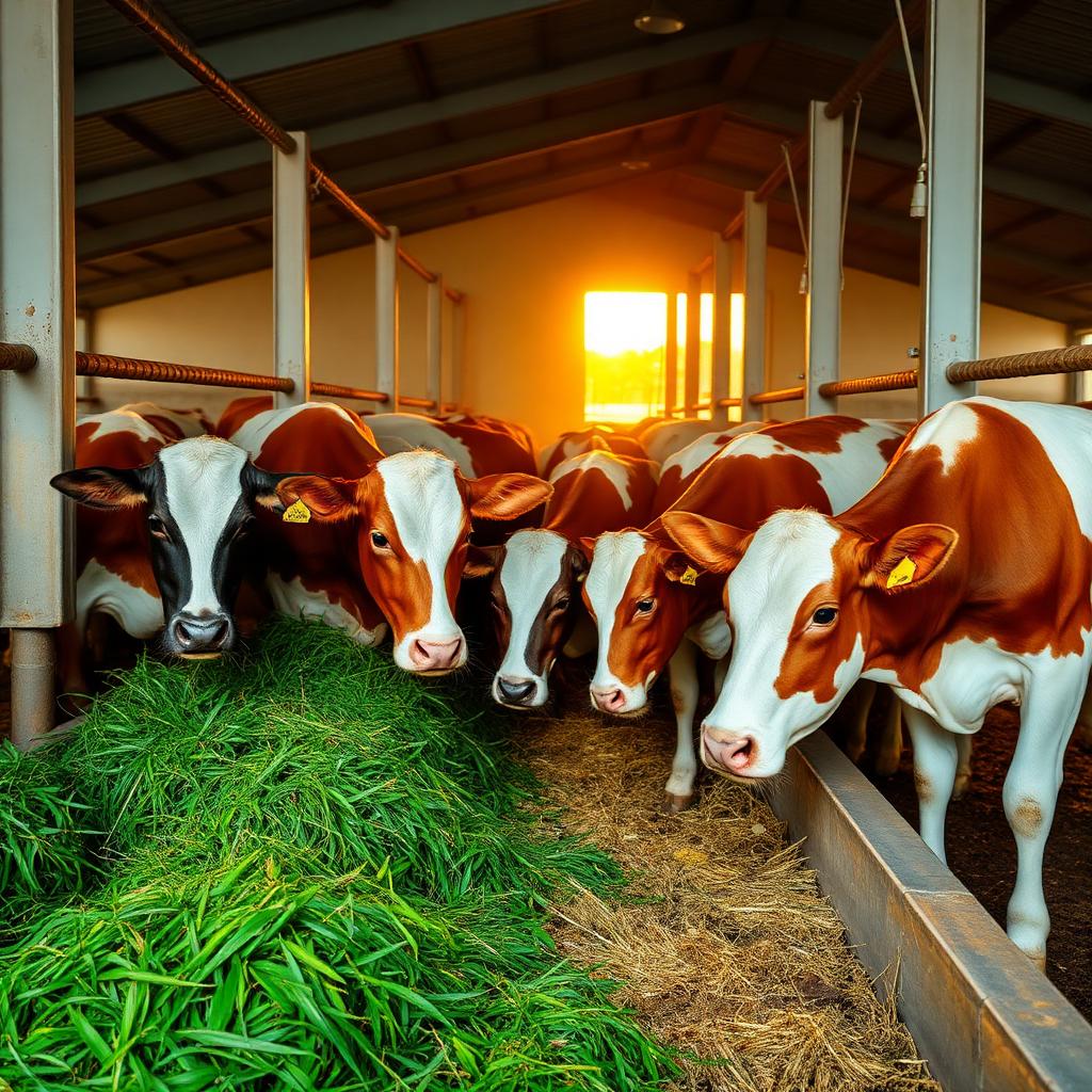 Cows feeding on fresh fodder